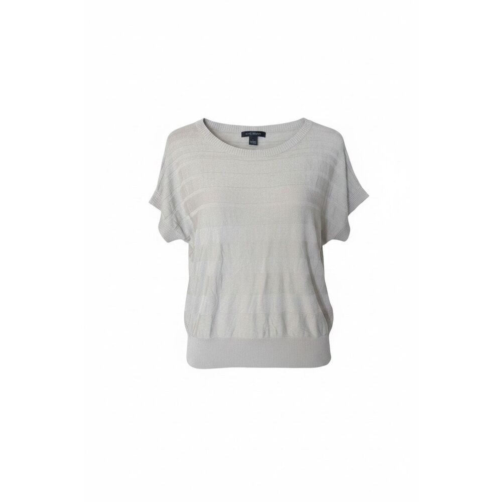 August Silk Textured Striped Rib Trim Dolman Sleeve Knit Top‎ Beige Petite Large